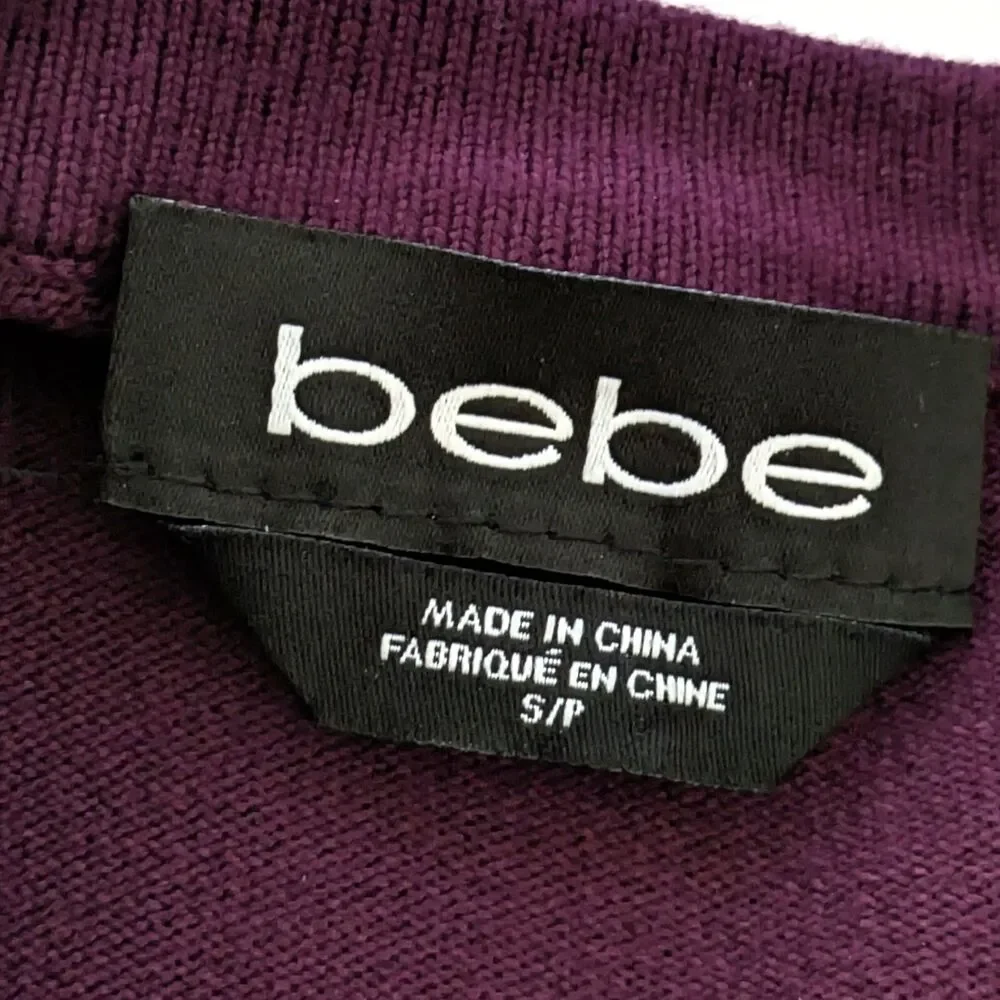 BEBE Purple Plum Knit Dress Size S Keyhole Cutout Bodycon Short Sleeves - Picture 7 of 16